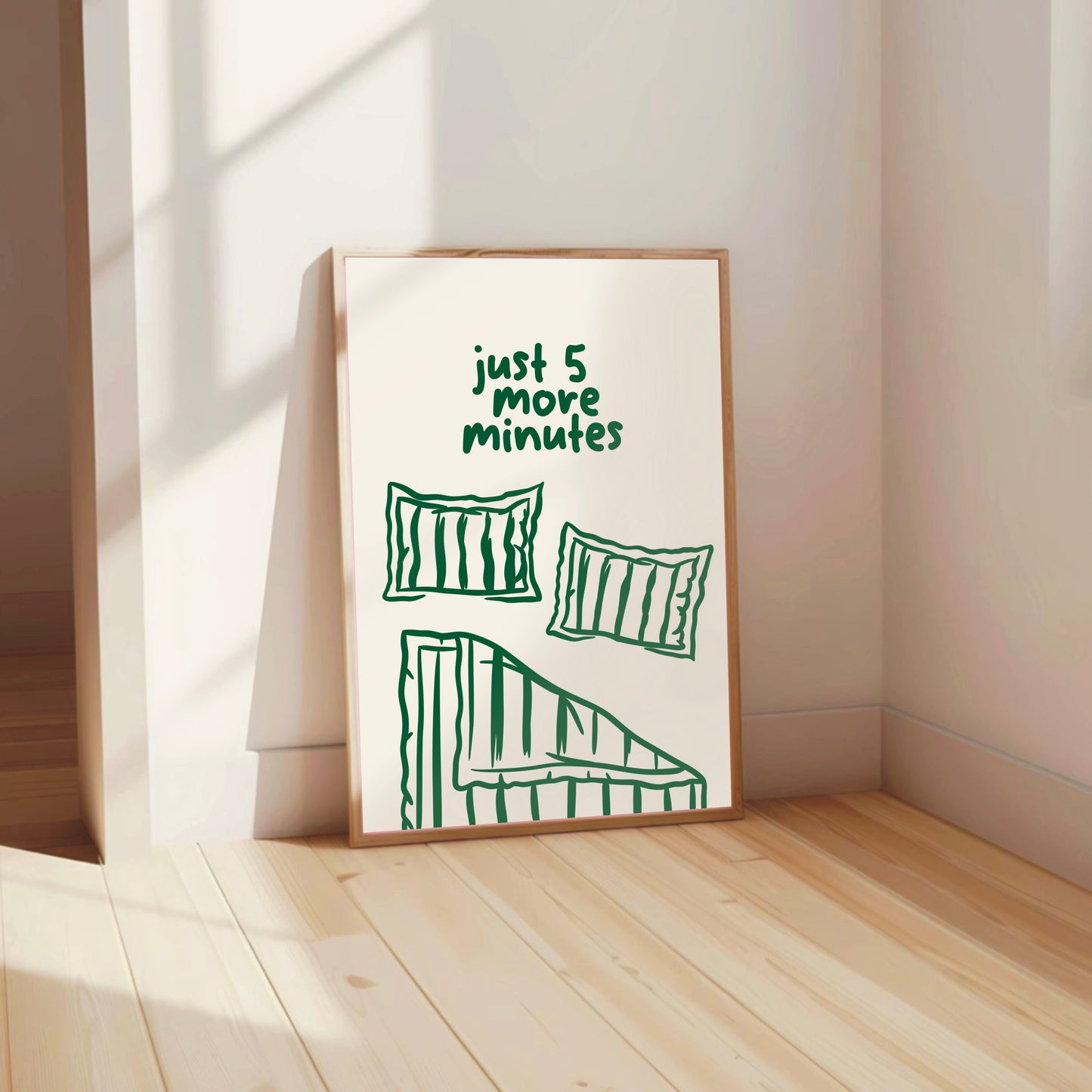 Just 5 More Minutes Bedroom Wall Print – Cozy Minimalist Art