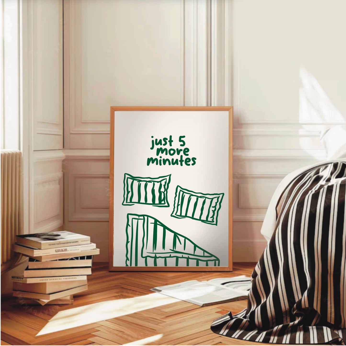 Just 5 More Minutes Bedroom Wall Print – Cozy Minimalist Art