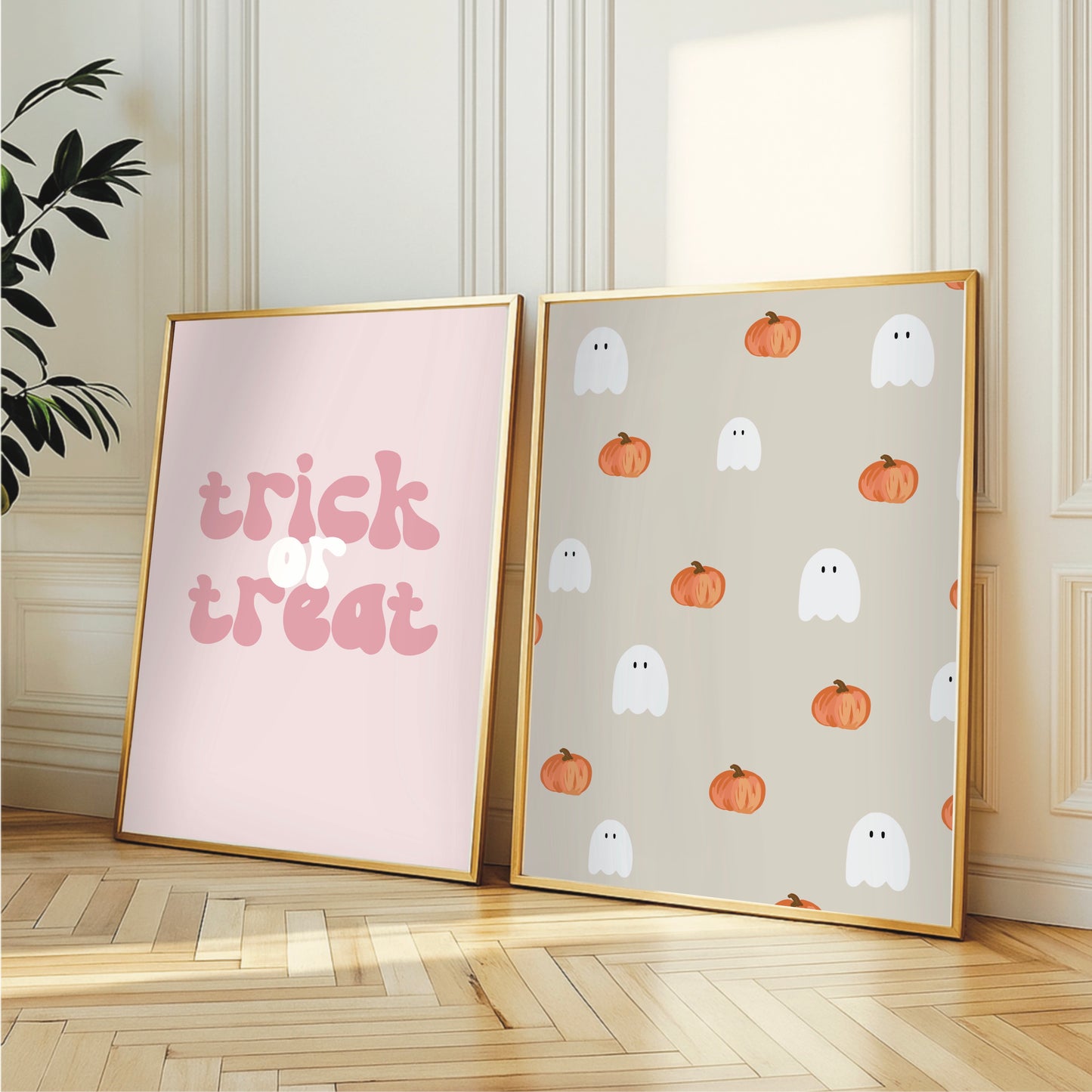 Trick or Treat Halloween Art Print – Pastel Pink Retro Typography Wall Decor
