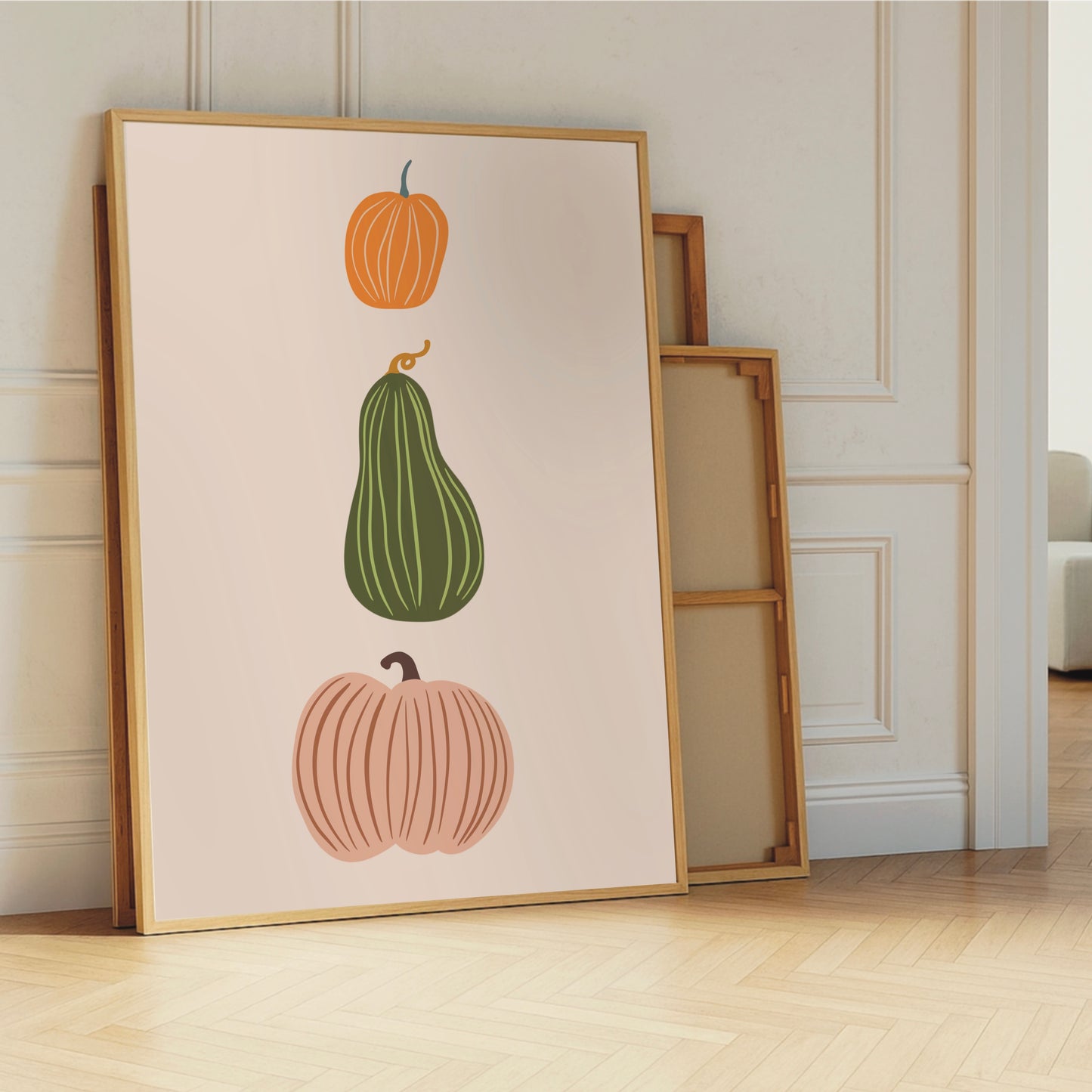 Minimalist Pumpkin Trio Art Print – Modern Fall Wall Decor in Soft Earth Tones