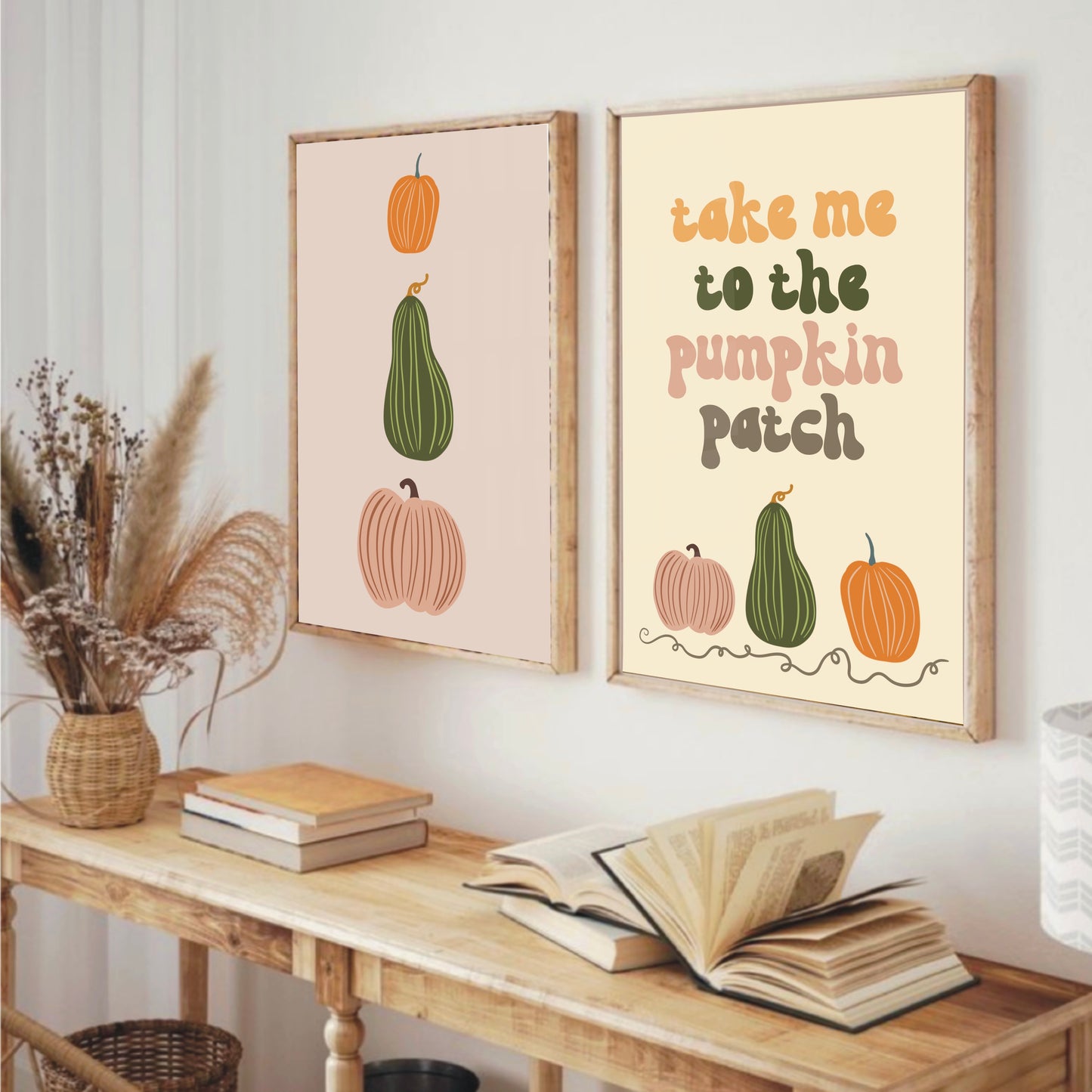Minimalist Pumpkin Trio Art Print – Modern Fall Wall Decor in Soft Earth Tones