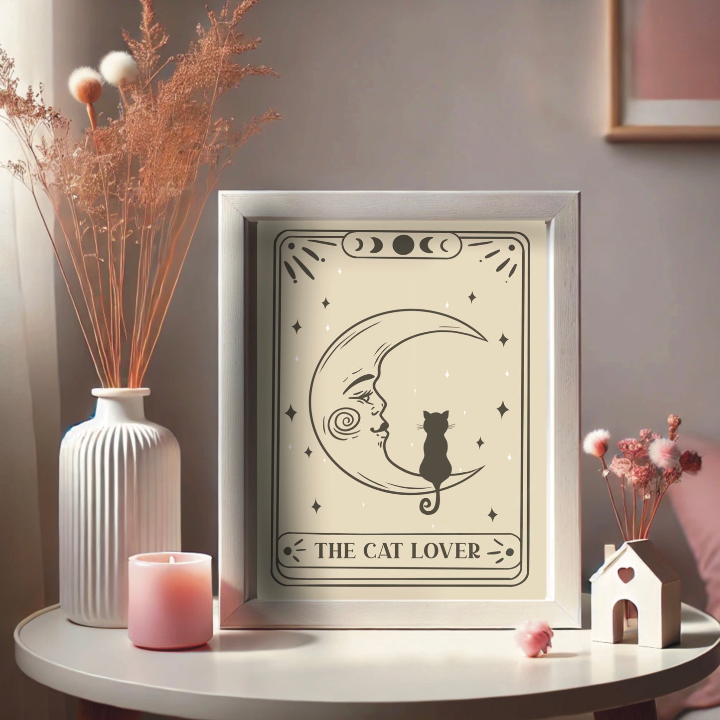 The Cat Lover Halloween Art Print – Mystical Moon & Feline Wall Decor