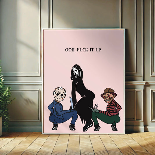 Funny Halloween Wall Print – Twerking Freddy, Jason & Ghostface | A5–A2