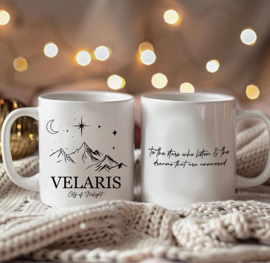 ACOTAR Velaris Ceramic Mug – 'To the Stars Who Listen' Quote Design - 11oz Ceramic Mug - White 11oz Ceramic Mug