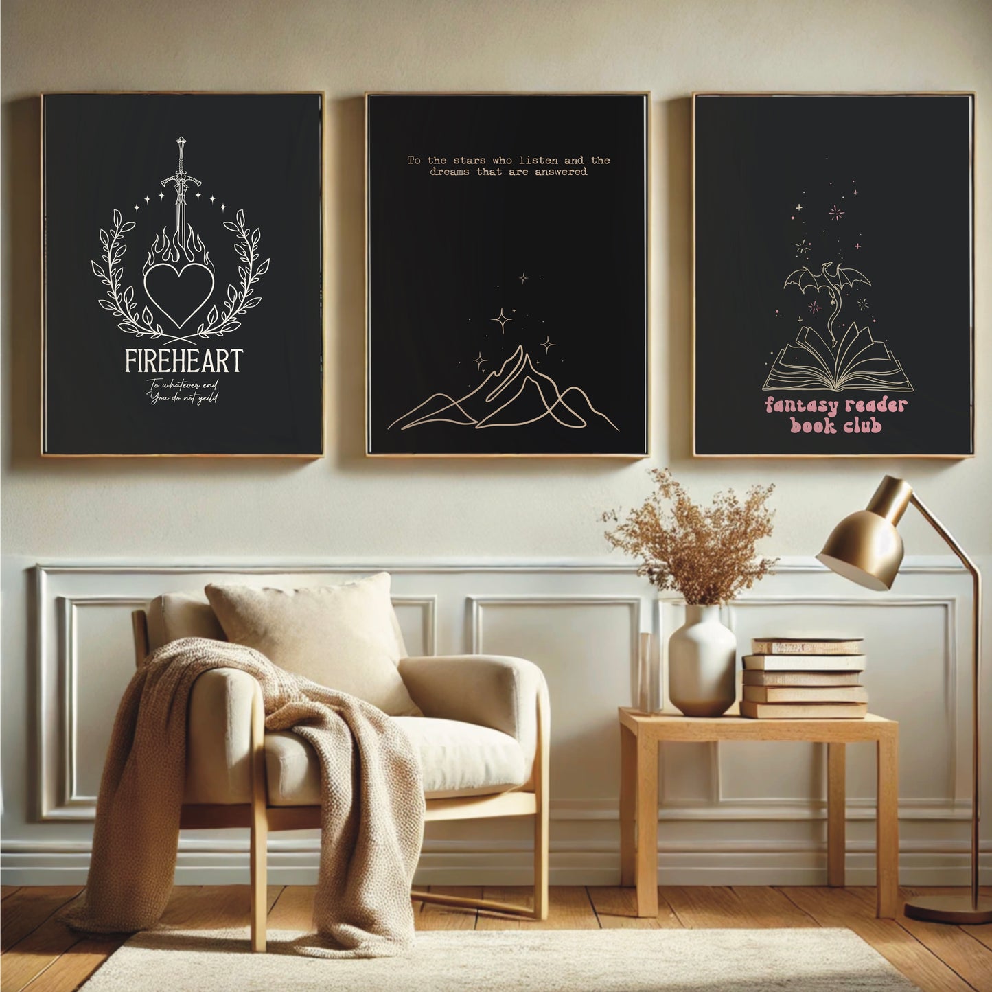 Black ACOTAR, Throne of Glass & Fantasy Book Lovers Print Trio