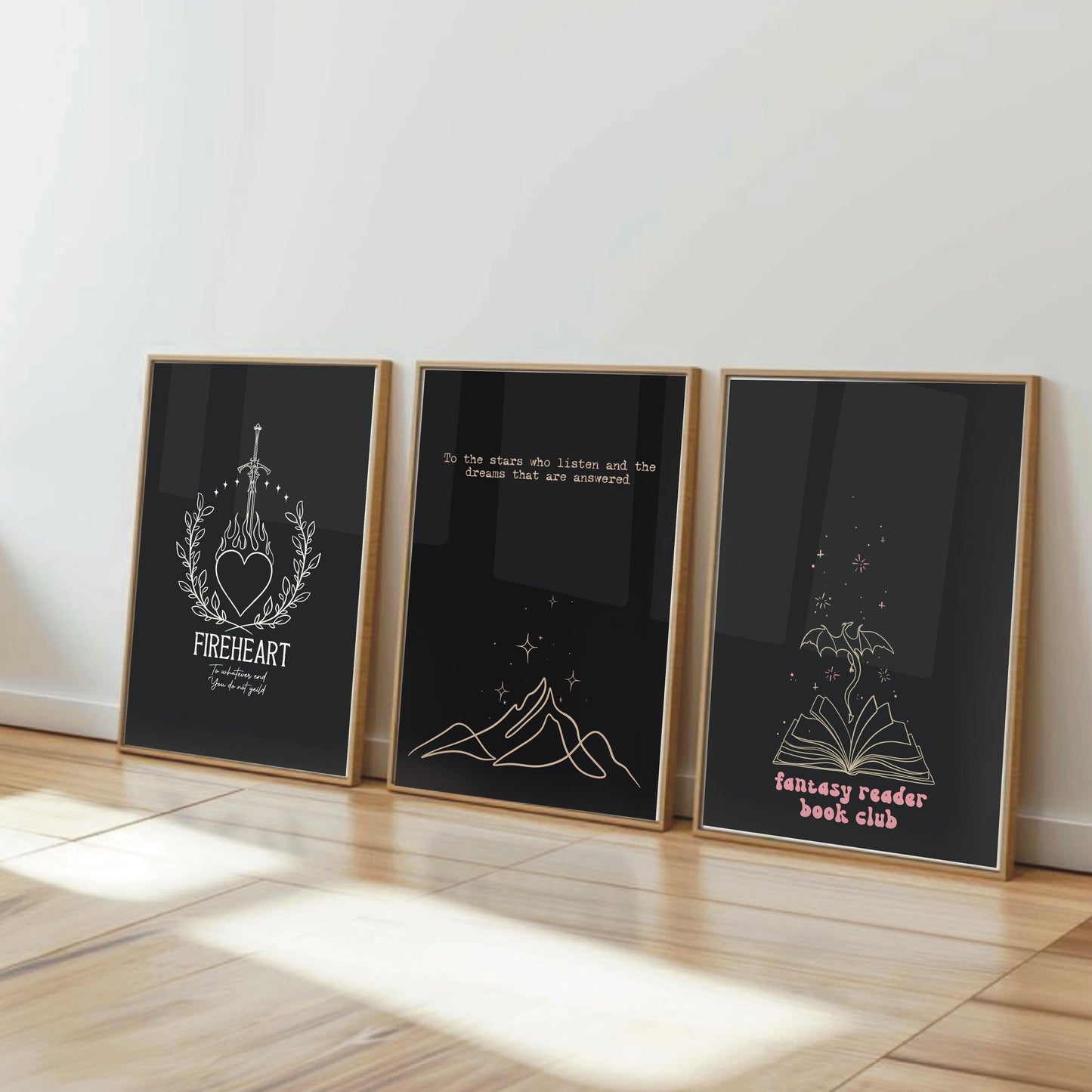 Black ACOTAR, Throne of Glass & Fantasy Book Lovers Print Trio