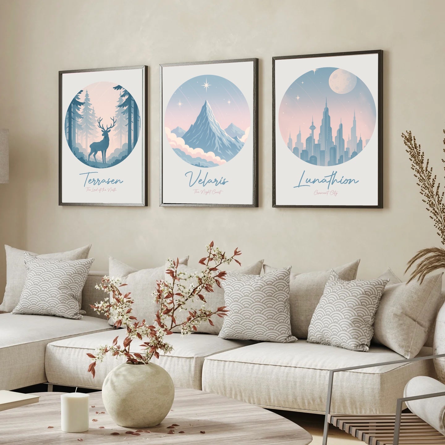 ACOTAR, Throne of Glass & Crescent City Simple Trio - Set of 3 Wall Prints