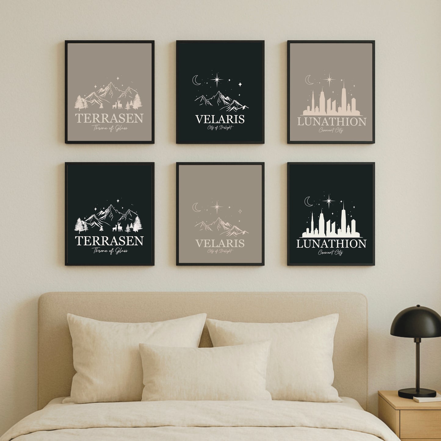 Fantasy Skyline Trio Print Set Black – ACOTAR | Throne of Glass | Crescent City