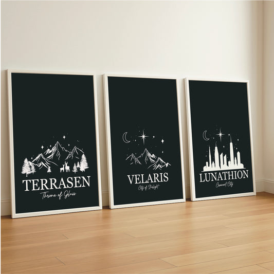 Fantasy Skyline Trio Print Set Black – ACOTAR | Throne of Glass | Crescent City