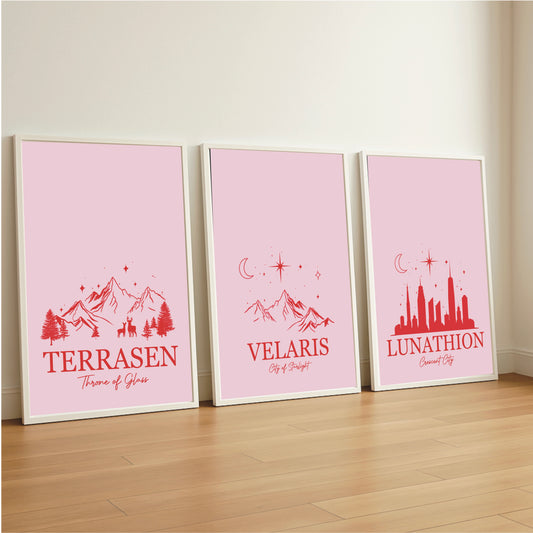 Fantasy Skyline Trio Print Set Pink – ACOTAR | Throne of Glass | Crescent City