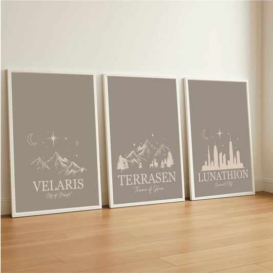Fantasy Skyline Trio Print Set – ACOTAR | Throne of Glass | Crescent City