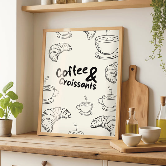 Coffee & Croissants - Neutral Kitchen Print