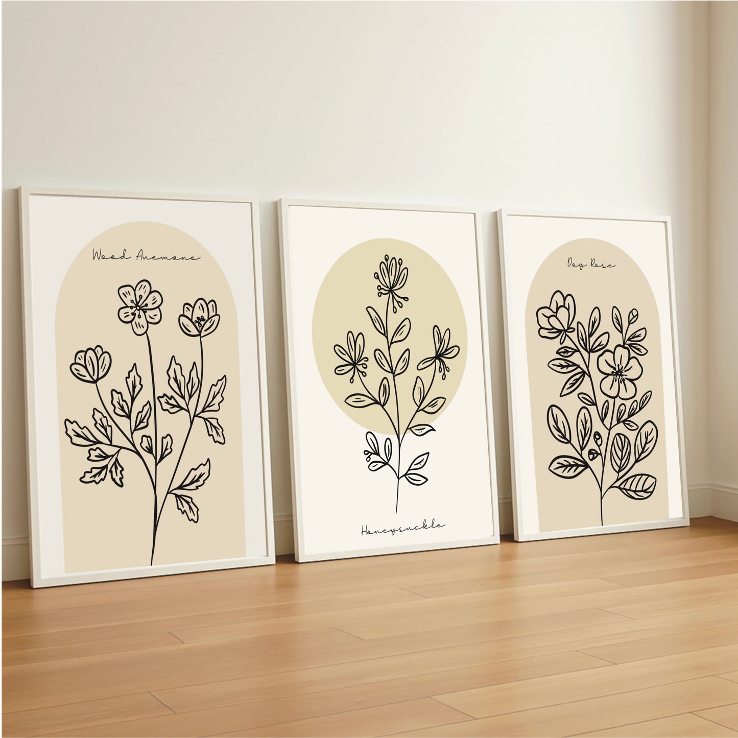 Neutral Floral Harmony – Set of 3 Minimal Line Art Prints