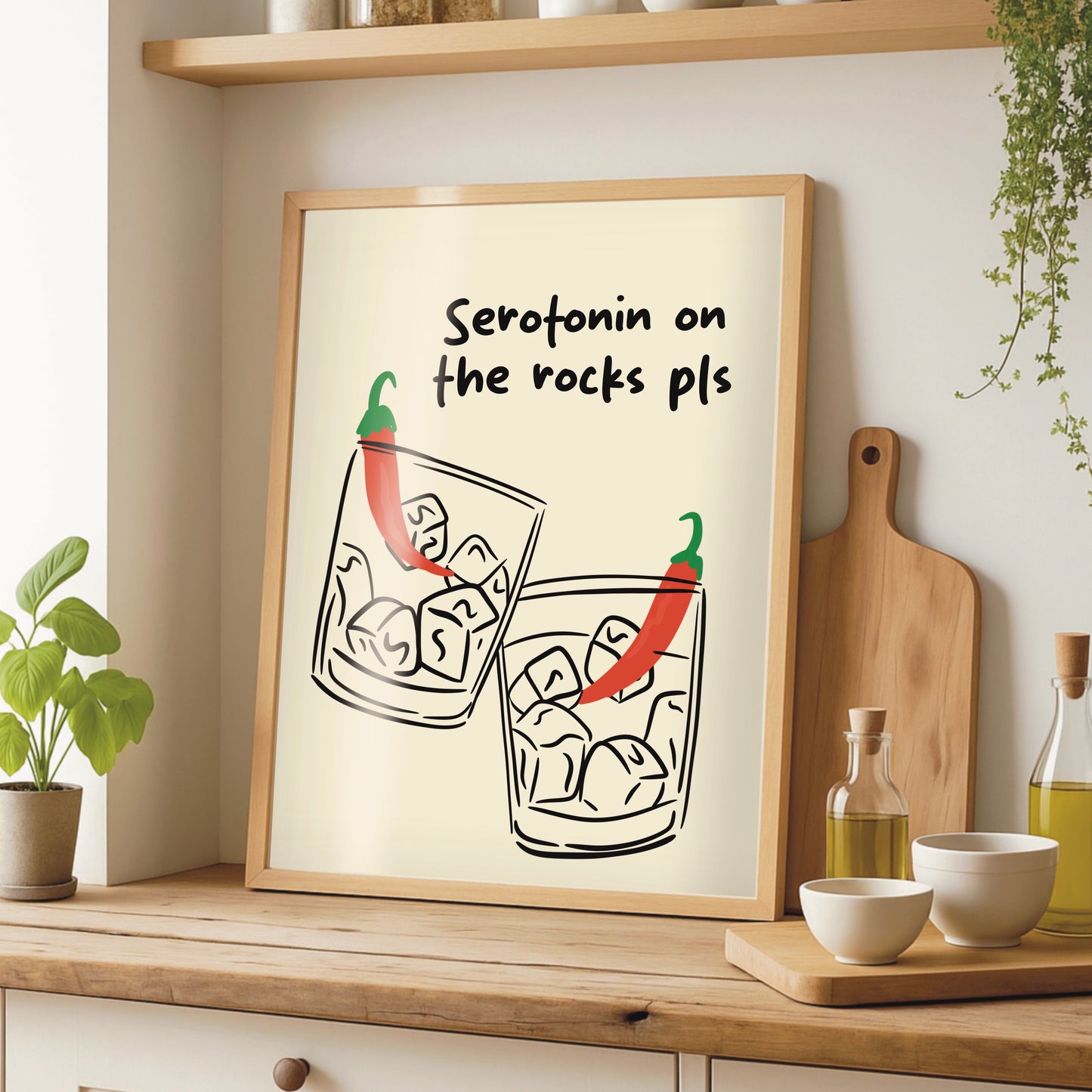 Serotonin On The Rocks Pls - Funny Kitchen Print