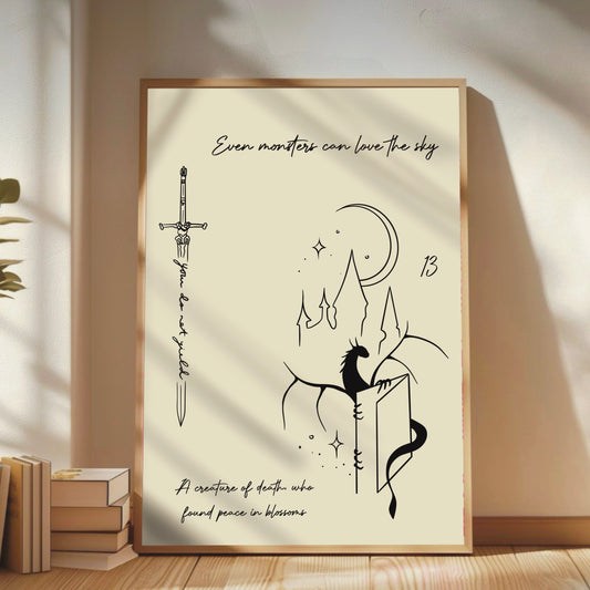 'Even Monsters Can Love The Sky' Manon & Abraxos Quote - Throne Of Glass Wall Print