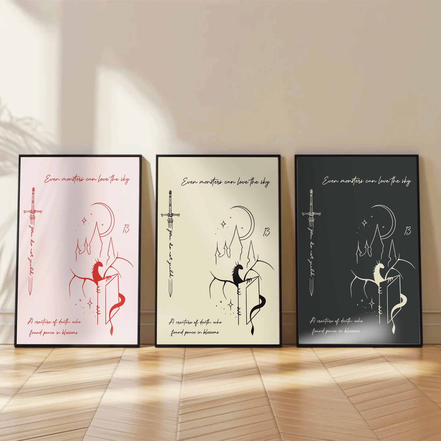 'Even Monsters Can Love The Sky' Manon & Abraxos Quote - Throne Of Glass Wall Print