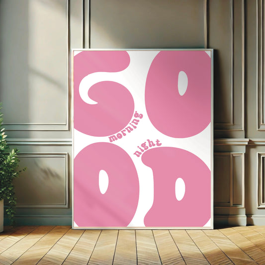 Good Morning Good Night Retro Wall Print – Pink or Black