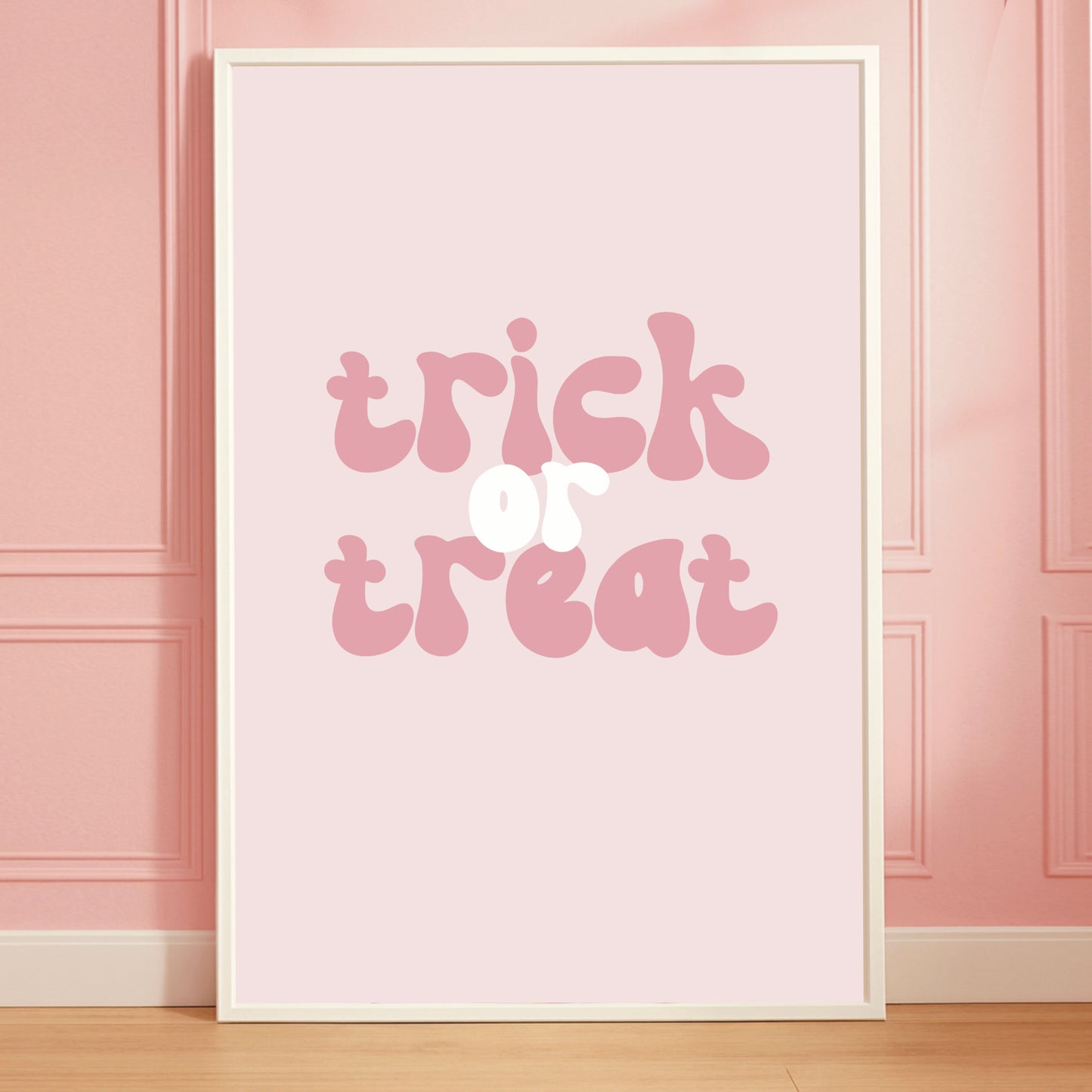 Trick or Treat Halloween Art Print – Pastel Pink Retro Typography Wall Decor