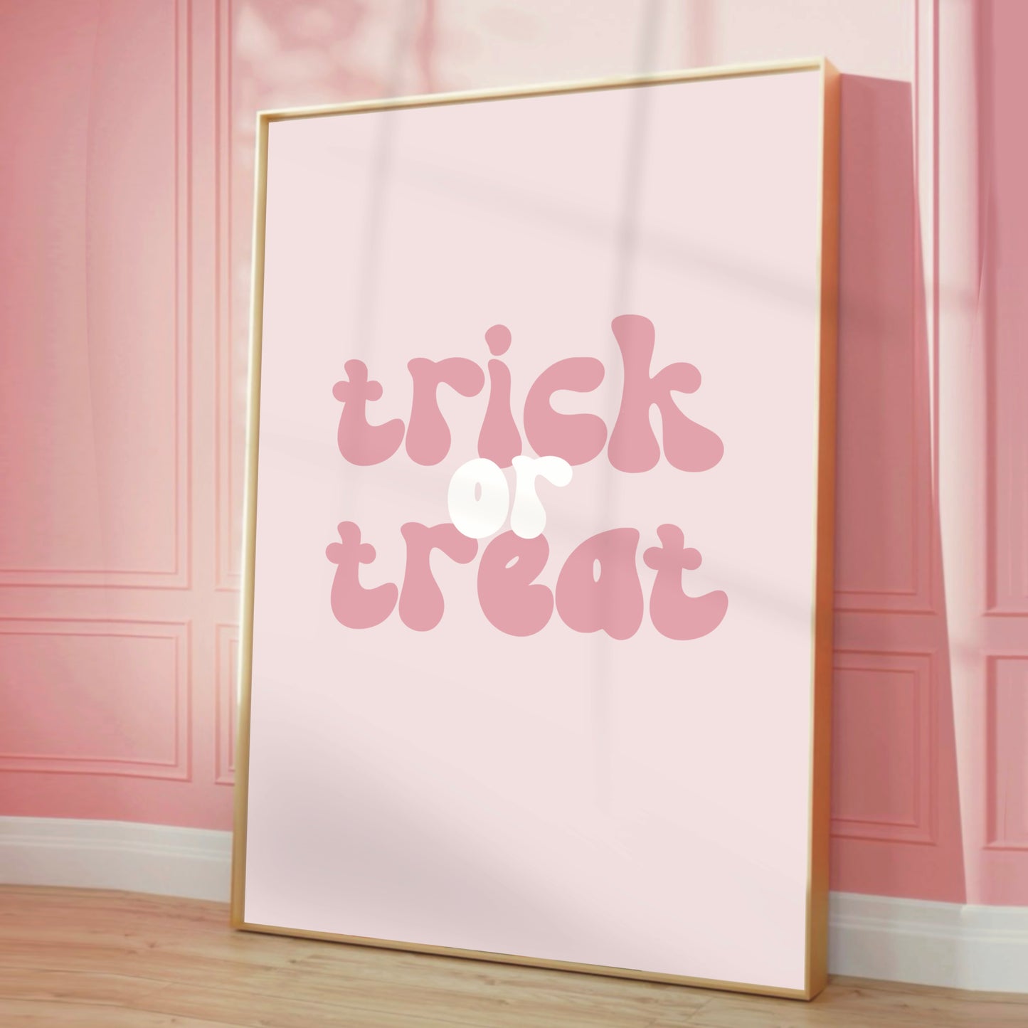 Trick or Treat Halloween Art Print – Pastel Pink Retro Typography Wall Decor